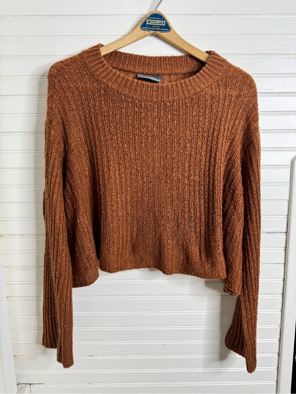Wooden Ships Ribbed Cropped Crew Sweater - Rust